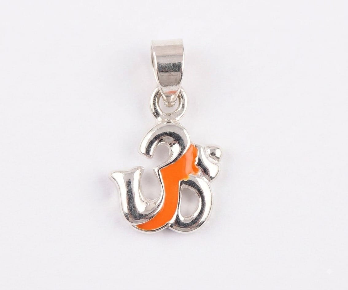 Auspicious Om Pendant – Saffron Orange Enamel